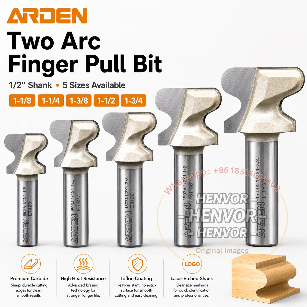 ARDEN Carbide Finger Pull Router Bit Two Arc Nail Milling Cutter Woodworking Door Drawer Cabinet Handle Slotting Tool