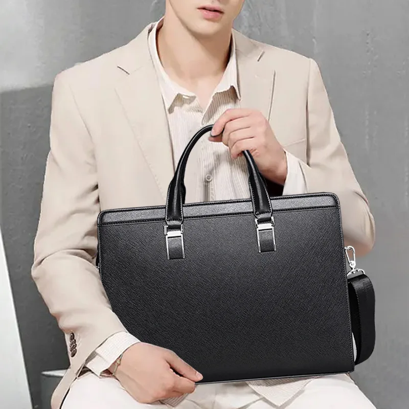Schwarzkopf Genuine Leather Handbag Cowhide Laptop Bag 14Inch Business Large Capacity Men's Briefcase