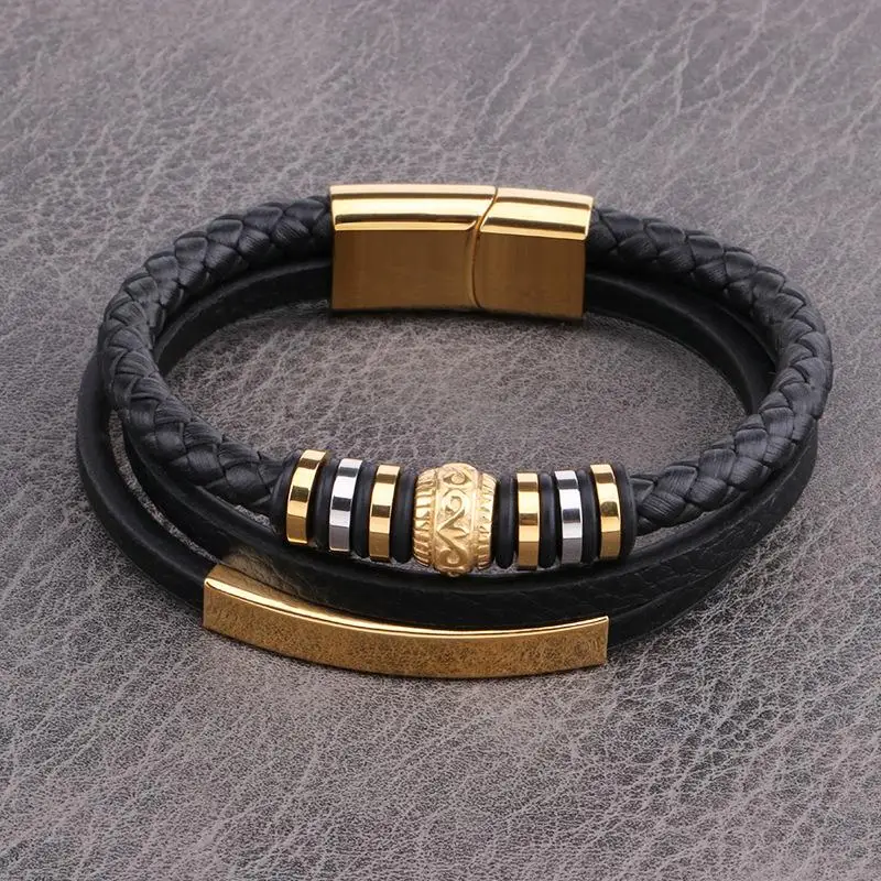 

New Classic Stainless Steel Clasp Leather Bracelet Punk Bangles for Men Fashion Jewelry Gift Wholesale Dropshipping