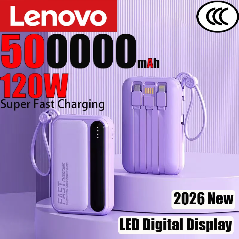 Große Kapazität 500000mAh Powerbank 120W 4-in-1 Kabel Intelligente Digitalanzeige Tragbare Powerbank für iPhone