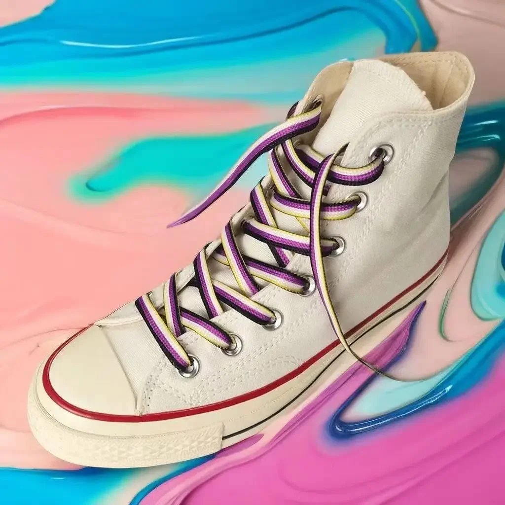 Tali sepatu pelangi panjang tali sepatu pelangi LGBTQ biseksual Lesbian Gay Non-biner tali sepatu warna-warni Asexual