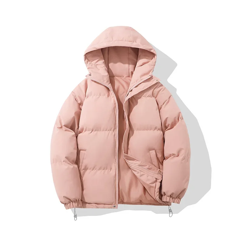 Autumn and Winter Solid Hooded Thickening Warm Fashion Puffer Jacket Women Long Sleeves Loose Zipper Design Coat Women Clothing