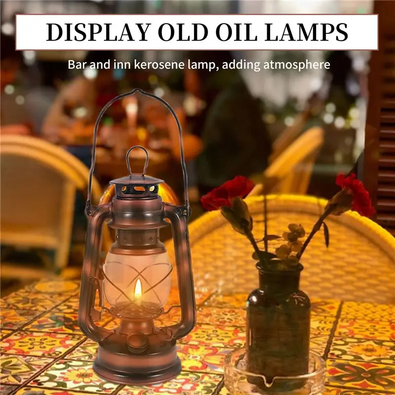 BAAJ-25Cm Iron Antique Bronze Oil Lanterns (Cover) Nostalgic Portable Outdoor Camping Lamp Leak Proof Seal Outdoor Camping Light