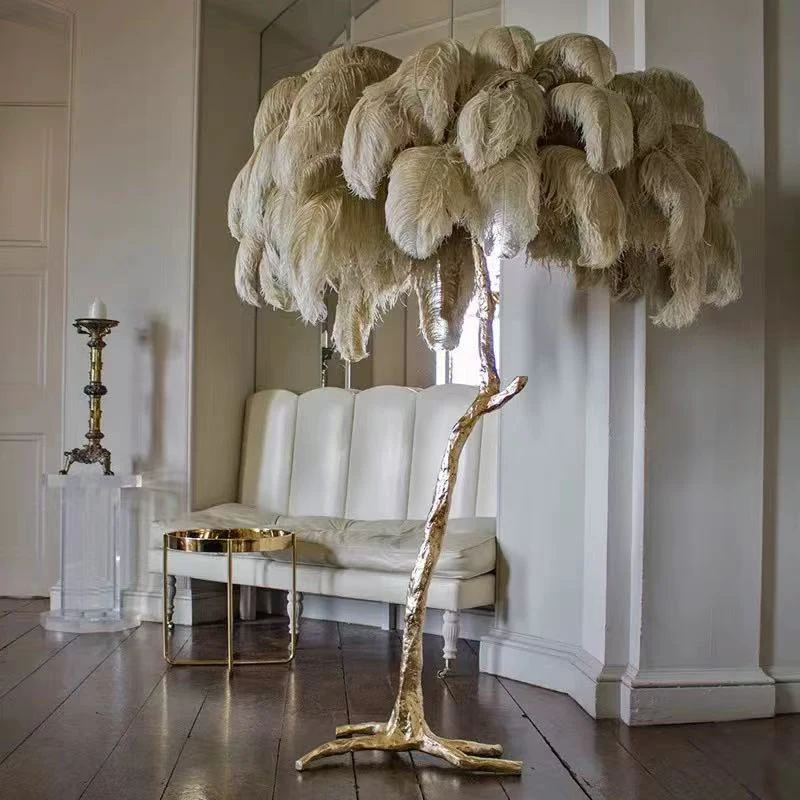 

Feather Floor Lamp Corner Design by Sofa in Living Room Artistic and Creative Decorations Ostrich Feather Lamp in Bedroom