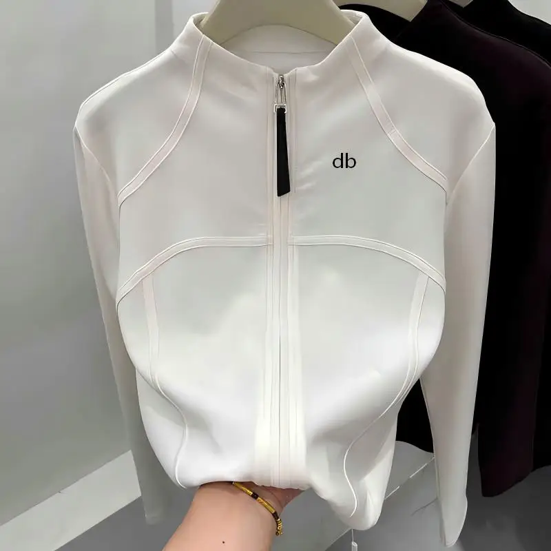 2026 Autumn/Winter Double Zipper Half-Plunge Collar Fitness Long-Sleeved Women's Slim-Fitting Long-Sleeved Sports Coat 3
