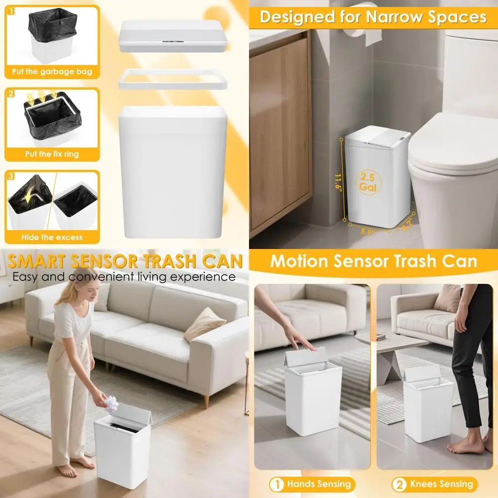 

Hands-Free 2.5 Gallon Motion Sensor Trash Can, Slim Design for Touchless Waste Disposal in Home & Office