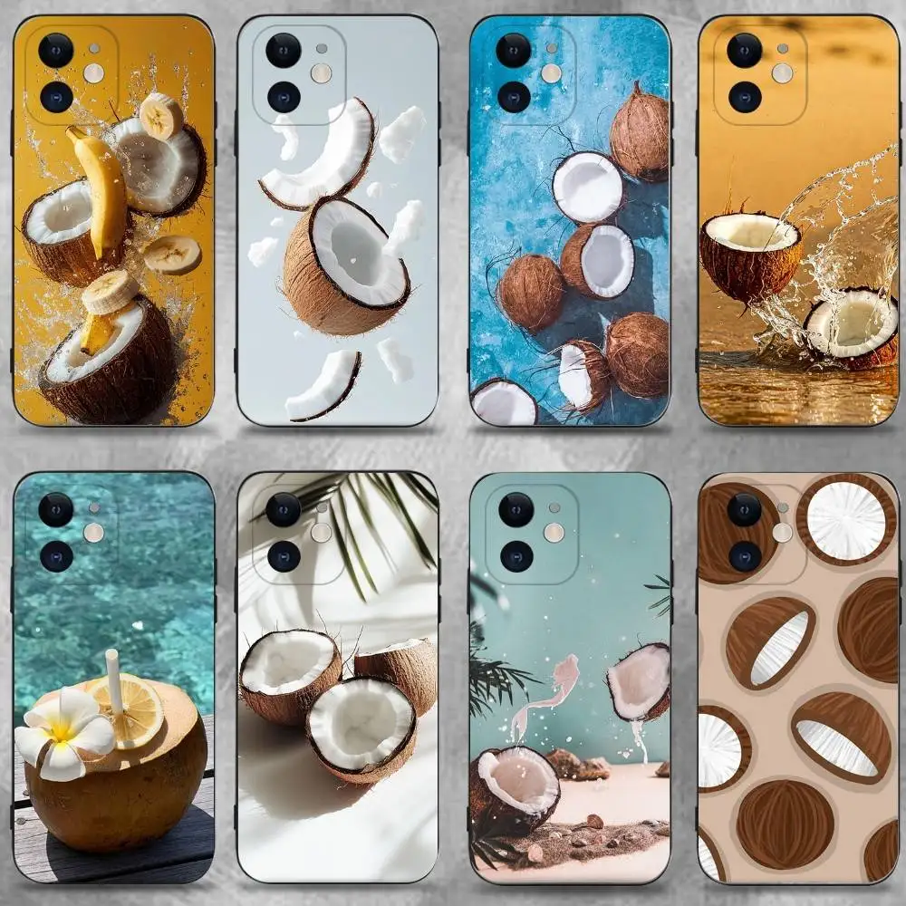 

coconut Phone Case For iPhone 16,15,14,13,12,11 Plus,Pro Max,XS,X,XR,SE,Mini,8,7,Soft Silicone Black Cover