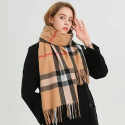 Écharpes en cachemire à carreaux pour femmes, Pashmina doux, Châles chauds, Wraps féminins, Écharpe longue, Marque de luxe, Nouveau, Hiver