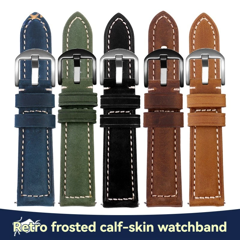 حزام ساعة جلد كلاسيكي كريزي هورس لساعة ميدو سيتيزن تيسو سيكو أرماني كاسيو - 20 22 24 ملم حزام ريترو للرجال سريع الإصدار