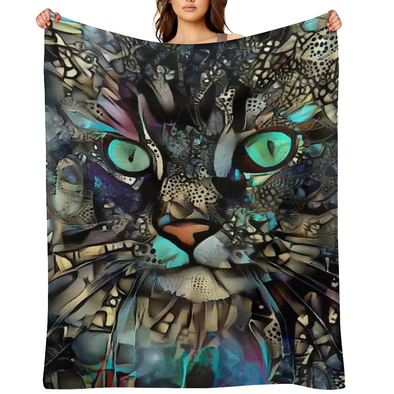

Ojitos, cat, gato, chat, chaton, kitty, lea roche paintings Throw Blanket Bed Fashionable Thins Picnic Blankets