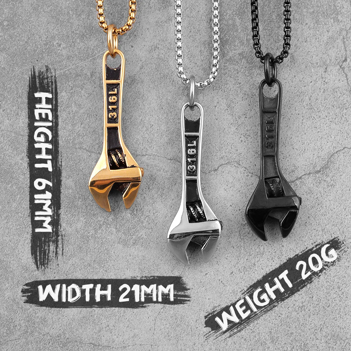 Worker Wrench Men Necklaces Pendants Chain Punk Cool Trendy for Boyfriend Male Stainless Steel Jewelry Creativity Gift Wholesale