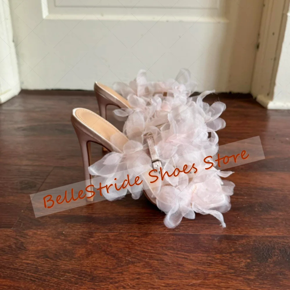 Różowe ażurowe pantofelki z ozdobnymi płatkami, odkryte palce, modne damskie buty, szpilki, wysokie obcasy, na imprezę, bankiet, randkę, 2025, Zapatos Para Mujere