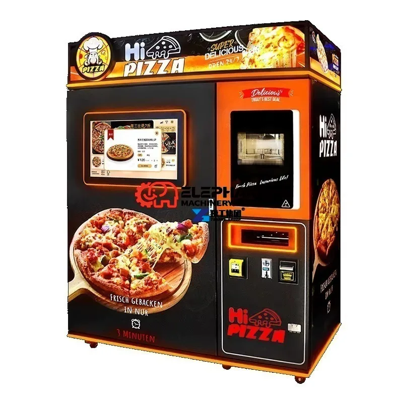 24 Hour Automatic Pizza Combo Vending Machine, Credit Card Reader Supported, Professional Pepperoni Pizza Commercial Kiosk