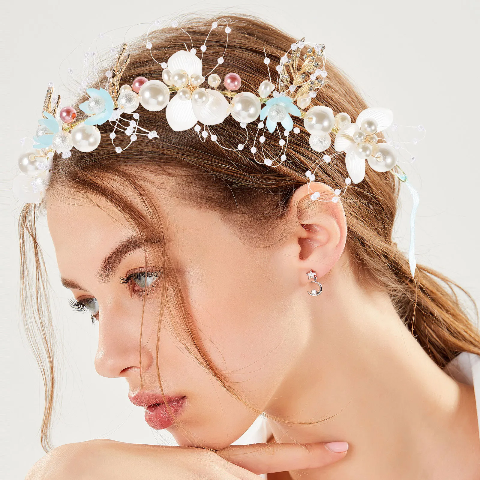 

Bachelorette Flower Headband Bridal Pearl Hair Band Womens Party Festival Cosplay Costume Accessories Girls Hairbands