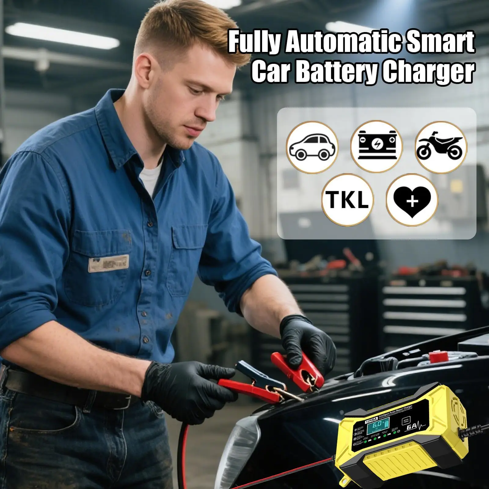 Car Battery Jump Starter Smart Portable 12v Battery Charger Auto Electronics With LCD Display And Temperature Compensation For