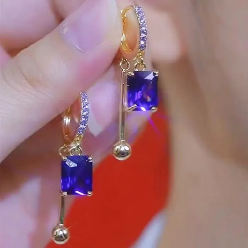 

New Exquisite Purple Square Crystal Earrings For Women Fashionable Personalized Daily Accessory Party Jewelry Birthday Gifts