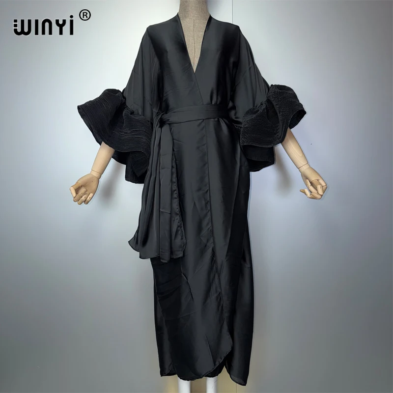 

Женское модное платье WINYI с поясом, летний кардиган для отпуска, пляжная одежда, накидка для купальника, кимоно, абайя, дубайский люкс