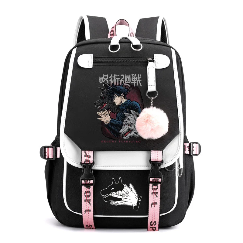 

New Anime Fushiguro Megumi Pattern Backpack Anime Cool Street Zipper Backpack USB Anime Large Capacity Backpack