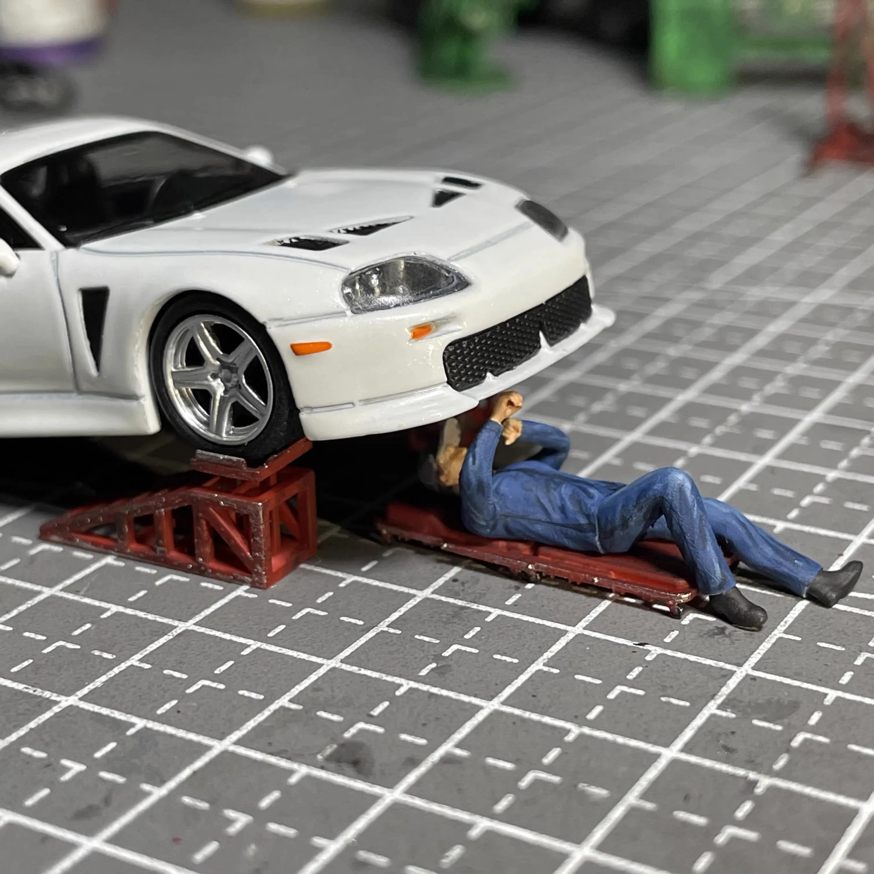 1-64-ガレージシーンツールレトロメンテナンスメカニック修理工モデルランプ人形付きジオラマ