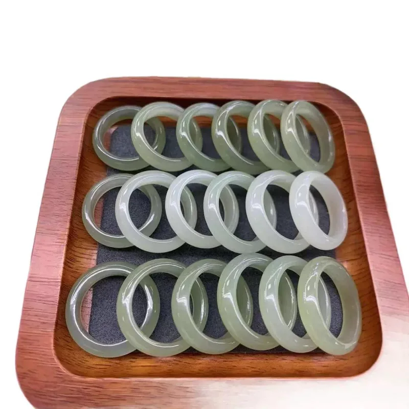 Natural Hetian Jade Qinghai Material Round Ring, No Black Spots, Fashionable And Versatile