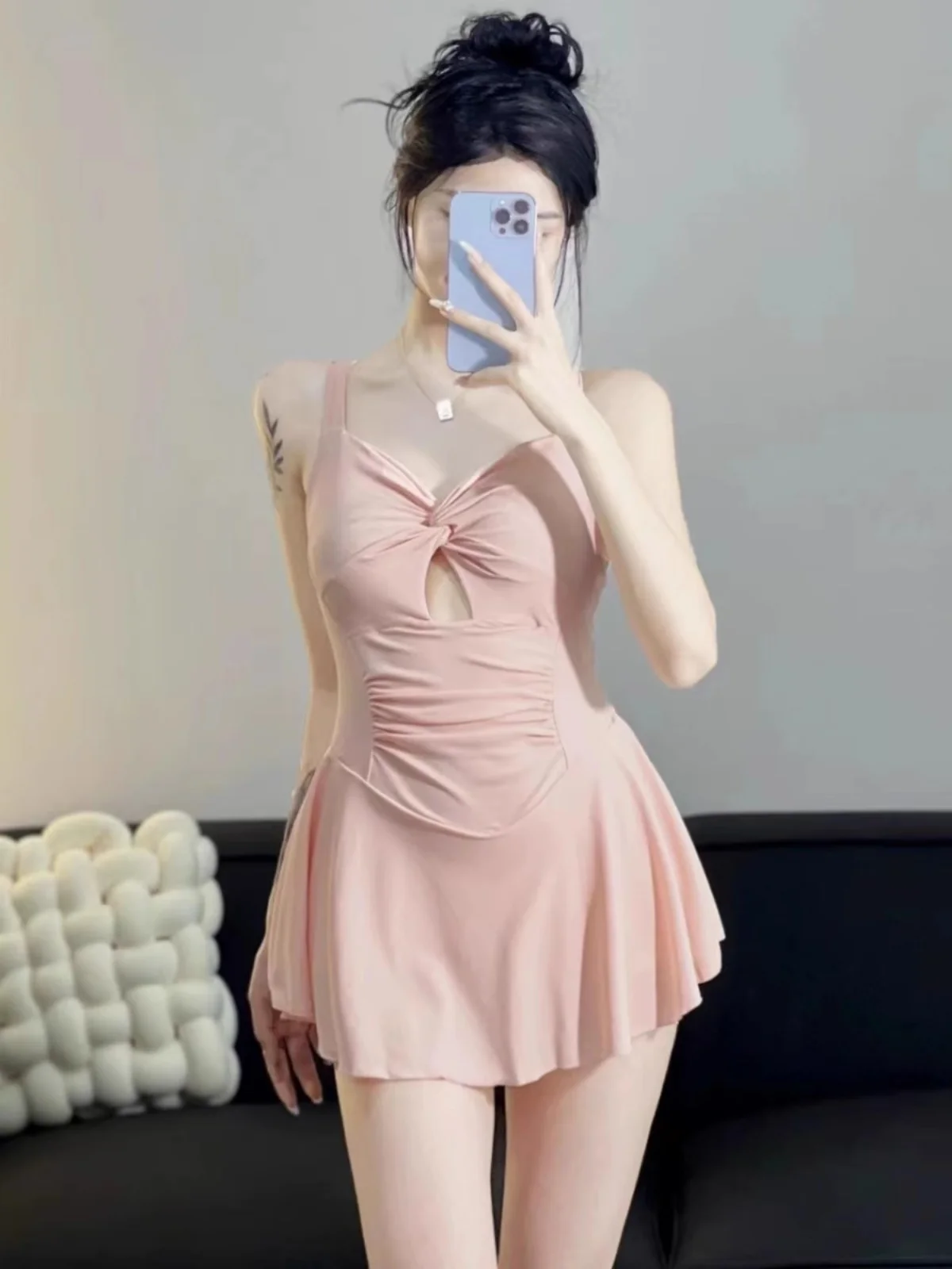 

Pink Girl's One-Piece Swimsuit Thermal Spring Bathing Suit Tummy Covering Slimming Design Casual Sle No-Sve Swimwear