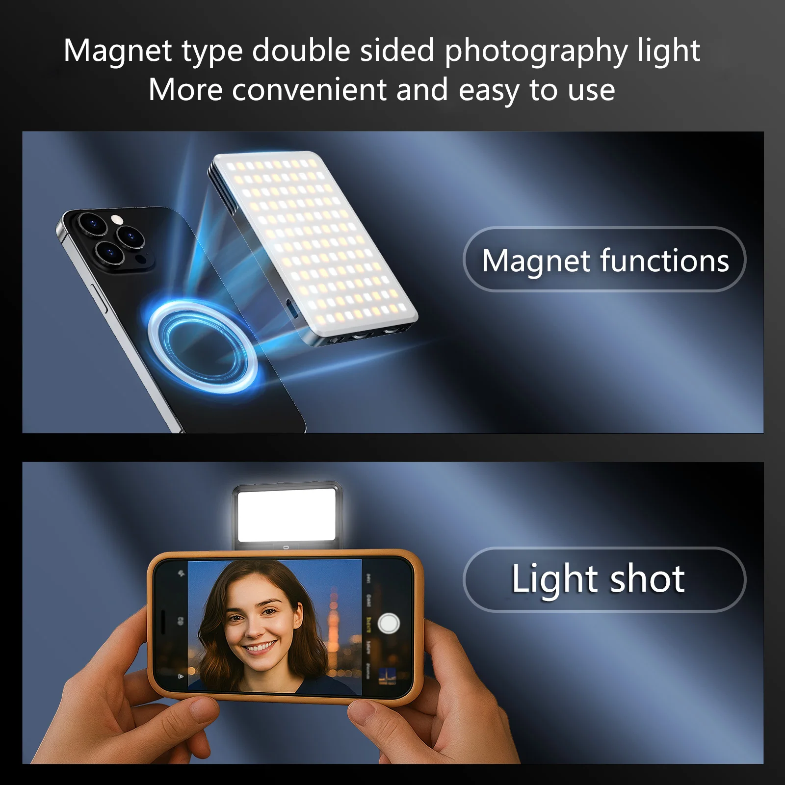 3000mAh Magnetic Photography Light Dual-Side Phone/Camera Light 2500K-9000K Color Temp Cold Shoe Mount for iPhone magnetic Huwei