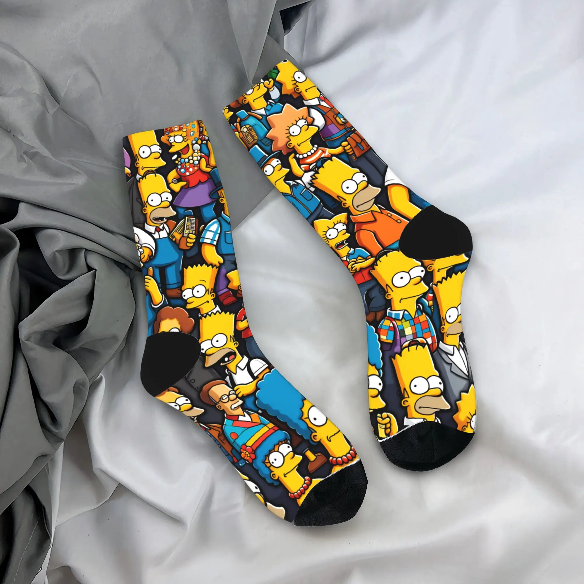 Funny S-Simpsons Family Cartoon Characters Socks Autumn Stockings Fashion Men Soft Socks Graphic Running Sports Non Skid Socks