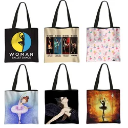 Ballet Art Girl Fashion Print Shopping Bag Elegant Ballerina Dancer Women Handbag Large Capacity Reusable Shoulder Bags Gift