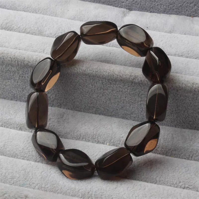 

Натуральный коричневый браслет из дымчатого кварца на резинке, овальные бусины 12x9 мм, для женщин и мужчин, редкий дымчатый кварц AAAAAA