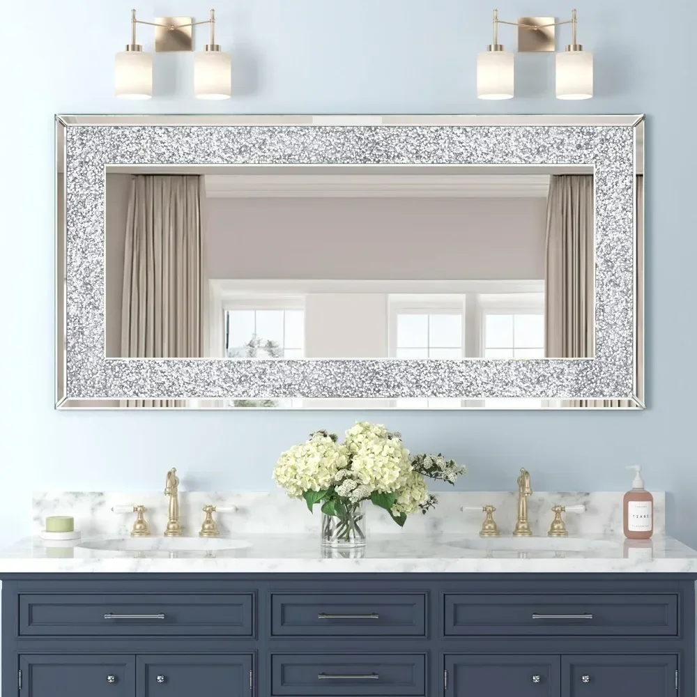 

Crystal Crush Diamond Wall Mirror-47 x24 Silver Mirror, Gorgeous Rectangle Mirrors