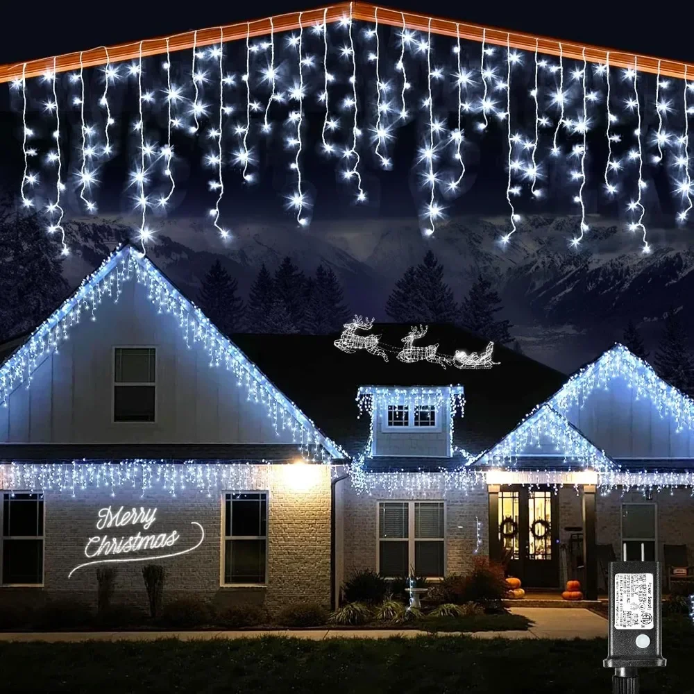 

Icicle Christmas Lights Outdoor, 132ft 1280 LED Icicle Lights for Outside, Plug in Twinkle Lights Indoor with 8 Modes Timer Wate