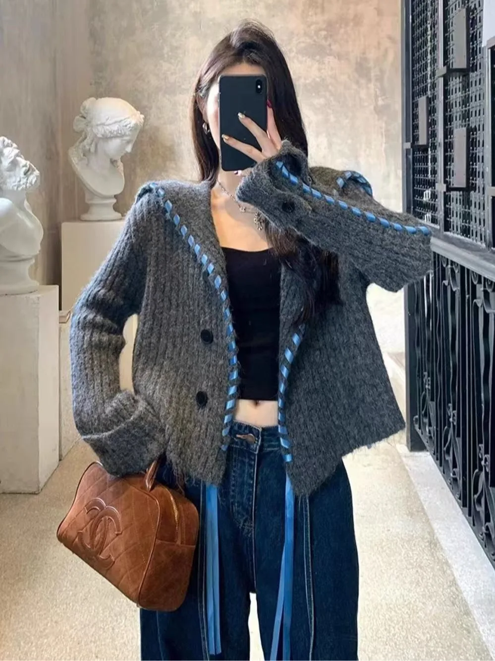 

Большие размеры, осенне-зимний длинный светящийся вязаный свитер для похудения, женский универсальный открытый кардиган Lazy Sle, моющийся ко...