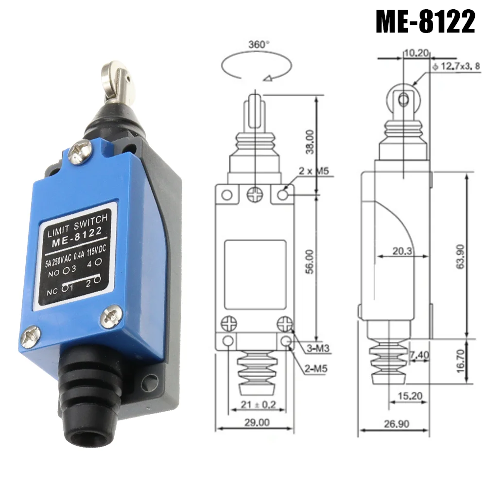 ME-8104 ME-8107 ME-8108 ME-8111 ME-8112 ME-8166 -8169 Endschalter Drehverstellbarer Rollenhebelarm-Fahrschalter AC250V NO NC