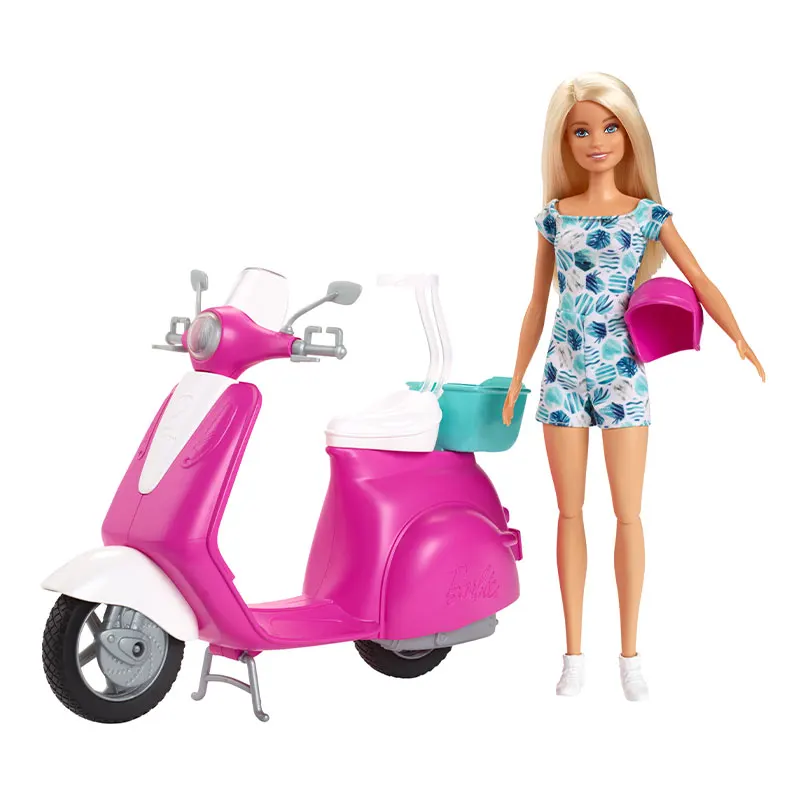 Original barbie loira boneca simulada motocicleta meninas brinquedos 1/6 bonecas capacetes roupas acessórios do veículo playset presente de aniversário