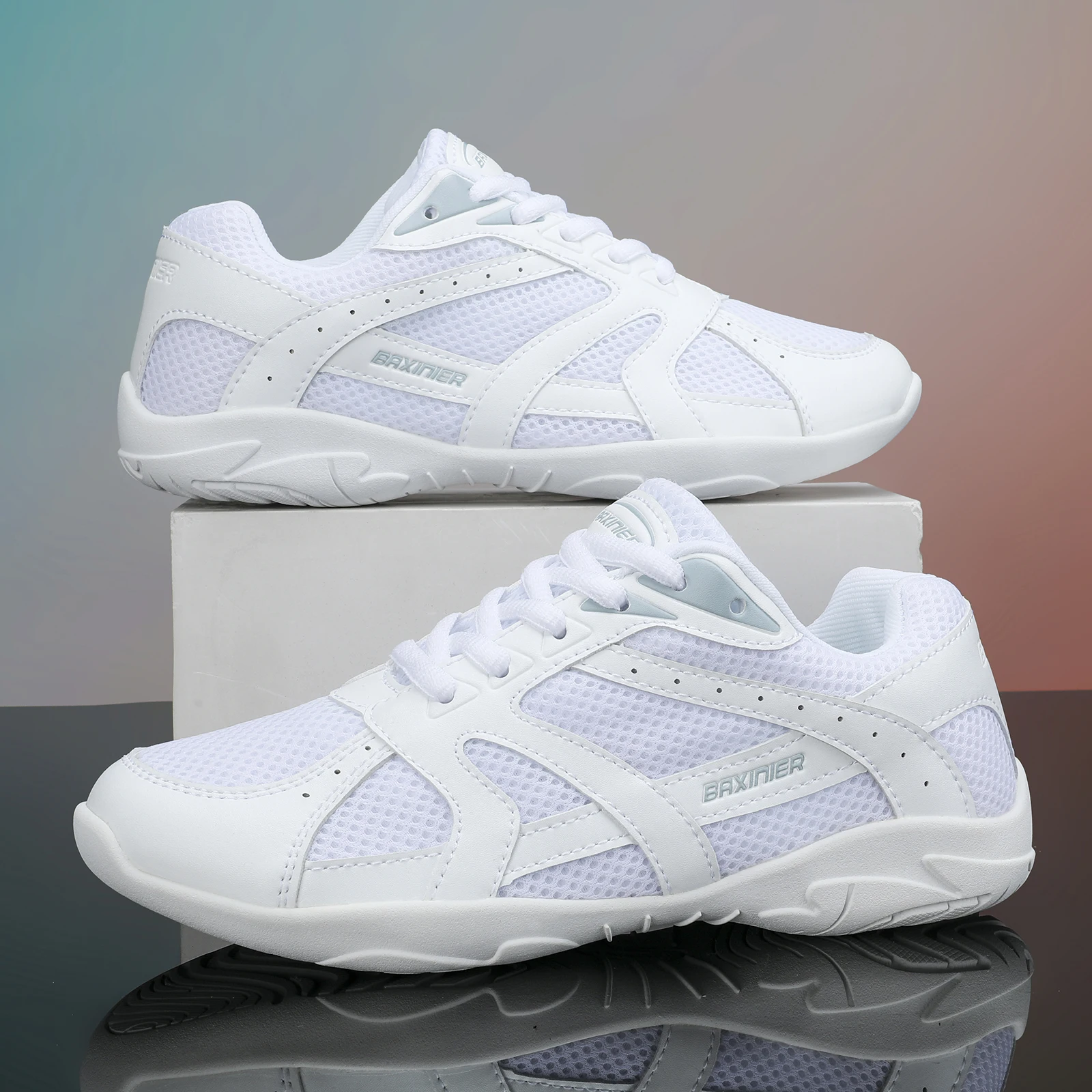 BAXINIER Youth Girls White Cheerleading Dancing Shoes Athletic Training Tennis Walking Breathable Competition Cheer Sneakers