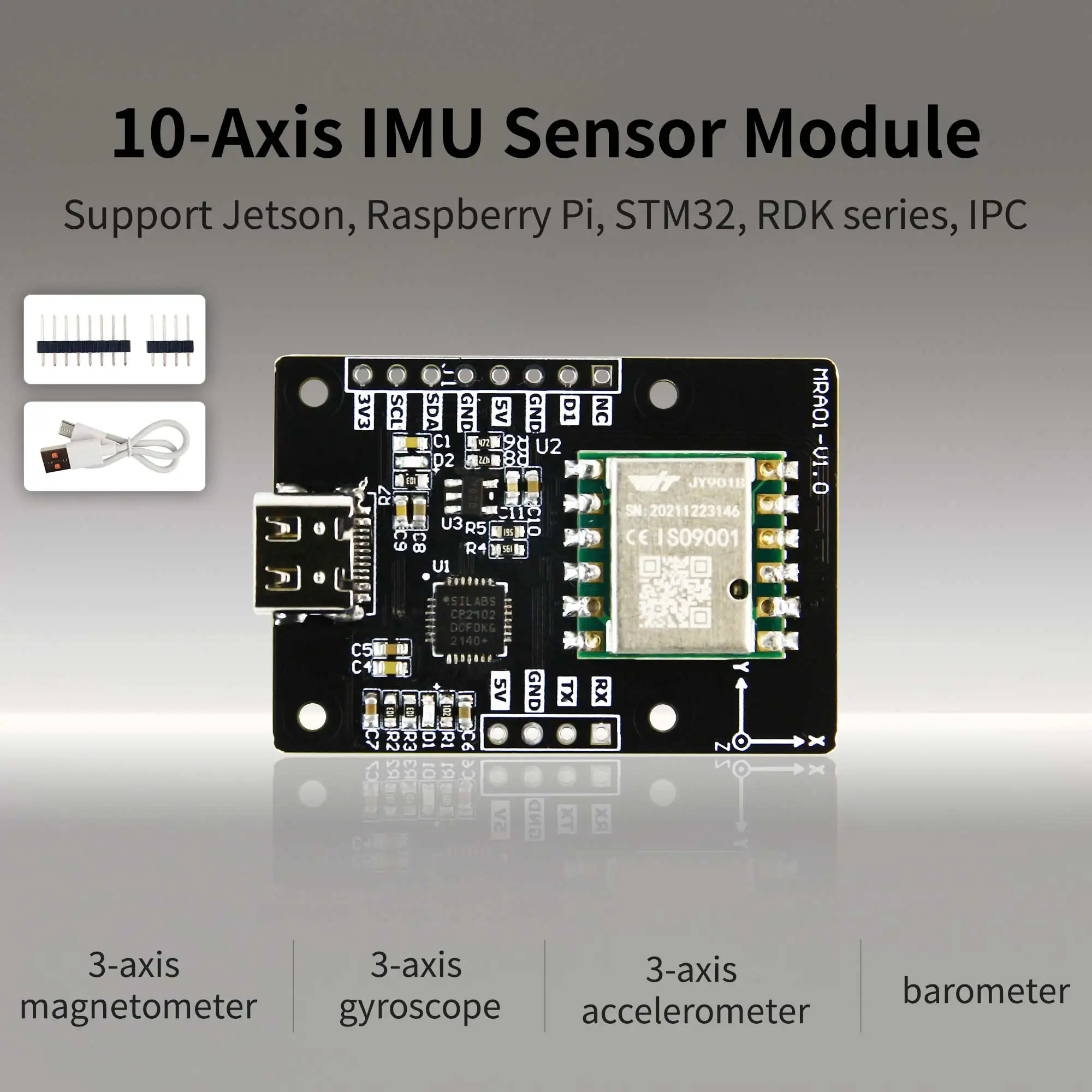 Yahboom 10 แกน ARHS Sensor โมดูล Accelerometer Gyroscope Magnetometer เครื่องวัดความดันอากาศสําหรับ ROS หุ่นยนต์ RaspebrryPi Jetson