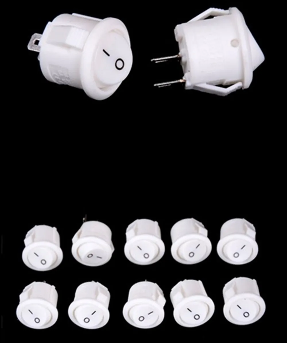 10pcs 16mm Diameter Small Round Boat Rocker Switches Black Mini Round Black White Red 2 Pin ON-OFF Rocker Switch