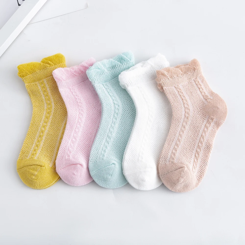 5Pairs/lot 2-9Y Baby Socks Summer Cotton Jacquard Thin Kids Socks Solid Colorful Girls Mesh Cute Newborn Boy Toddler Socks Baby