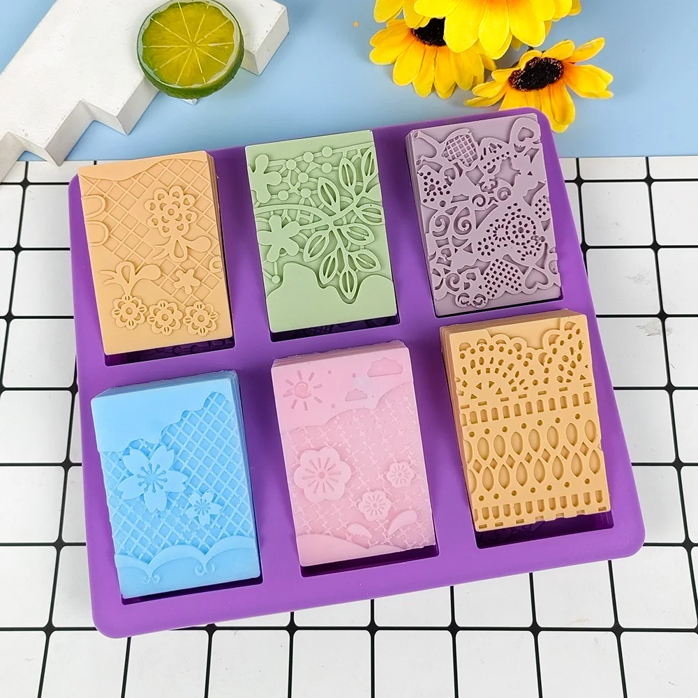 6 Holes Flower Shape Cube Molds Soap Silicone Moulds Fondant Cake Mold Household Squishy Toy Candle Soap Cake Tools PR-WG-091