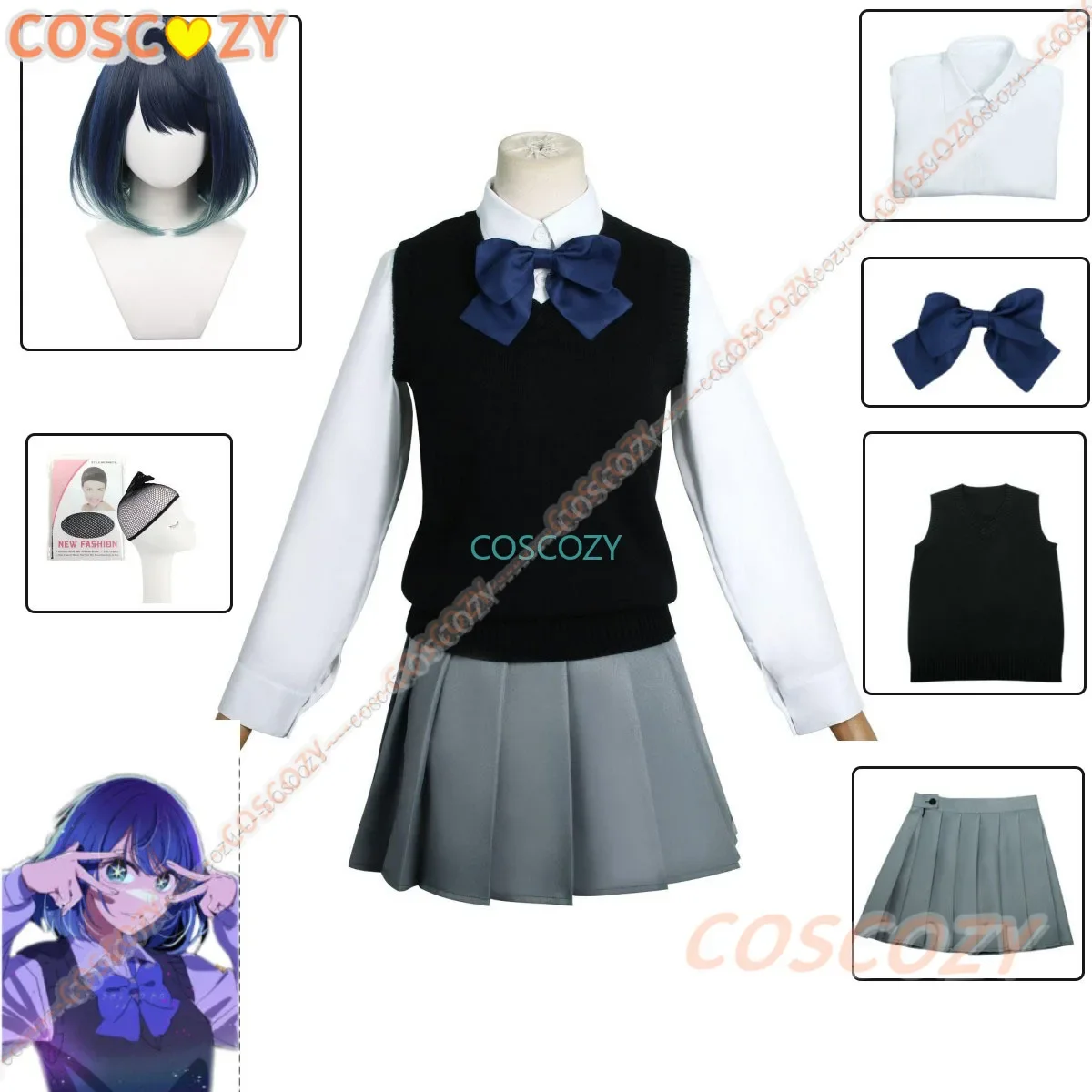 Cosplay Oshi No Ko Kurokawa Akane przebranie na karnawał mundurek szkolny zestaw Kurokawa Akane JK jednolita letnia koszula studencka spódnica