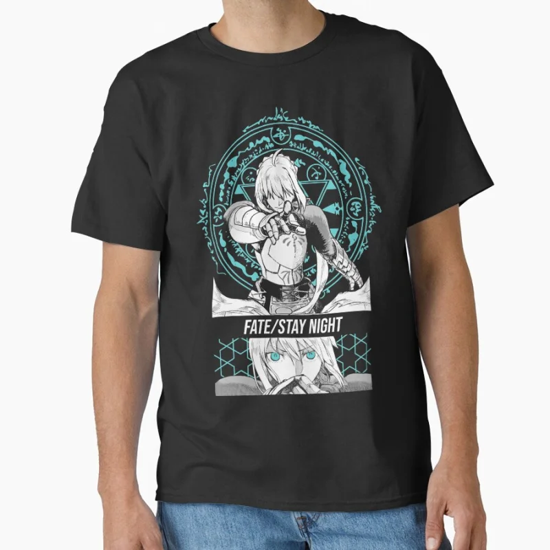 

80s vintage Manga Fate Stay Night Saber video game Anime T shirt for men 100% cotton print Large size gift tops S-6XL