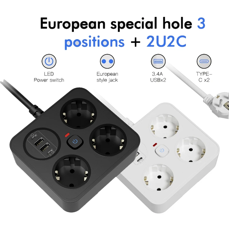 

FUNAYA EU KR Power Strip Socket USB Type-c 2.4A Multi Port Charging USB Socket 1.8m Extension Sockets Mount Wall Desk Socket