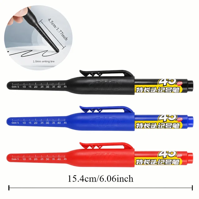 1-6Pcs 45mm Waterproof Long Head Nib Deep Hole Markers Pen Tile Carpenter Pen Multi-purpose for Woodworking Black/Blue/Red Ink 2