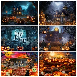 Halloween Backdrop Horror Night Scary Castle Pumpkin Moon Forest Party Decor Baby Portrait Photography Background Photo Studio