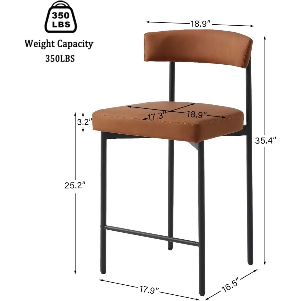 Sepasang Kursi Bar Kulit Imitasi Modern 24-Inci dengan Sandaran Melengkung untuk Tinggi Meja Dapur