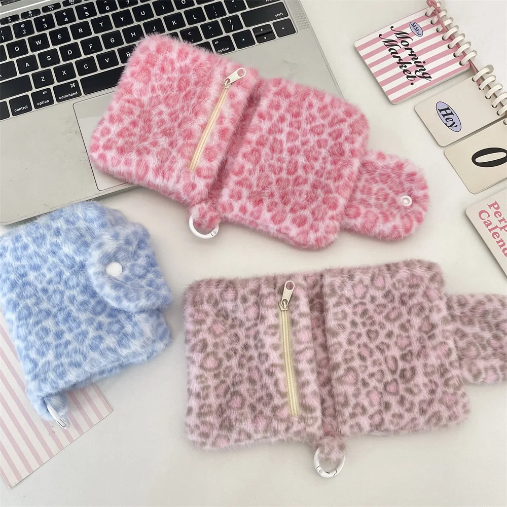 ピンクのヒョウ柄の小銭入れ、かわいい携帯用カードバッグ、雑多なヘッドフォン収納バッグ、口紅用メイクアップバッグ