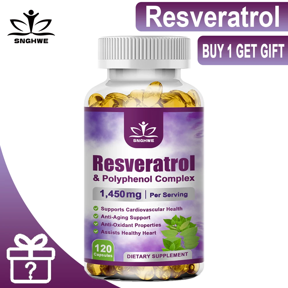 Suplemento cápsula de resveratrol, vitamina C, salud de la piel, antioxidante, apoya la salud general y el metabolismo,