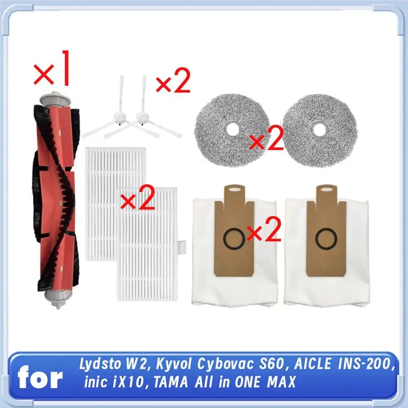A7THK-9 Pcs For Lydsto W2, Kyvol Cybovac S60, AICLE INS-200, Inic IX10, TAMA All In ONE MAX Robot Vacuum Cleaner Cleaning Kit