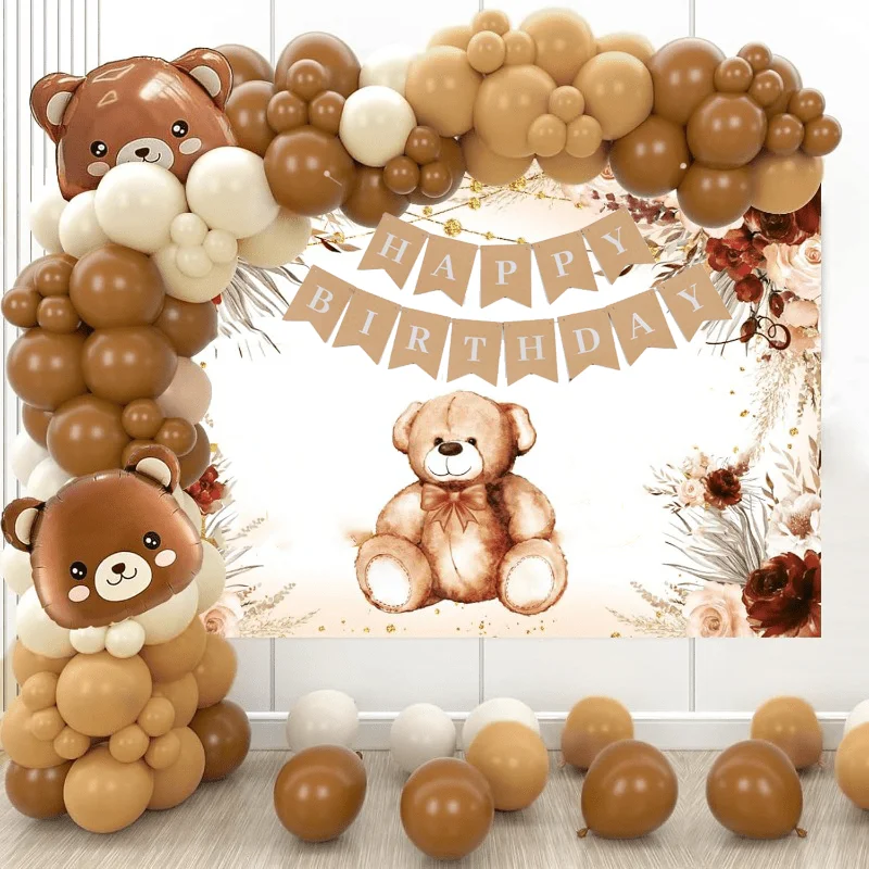 125-teiliges braunes Teddybär-Ballon-Girlandenbogen-Set, Bärenballon, perfekt für Geburtstagsfeiern, Mottopartys und Abschlussball-Dekorationen