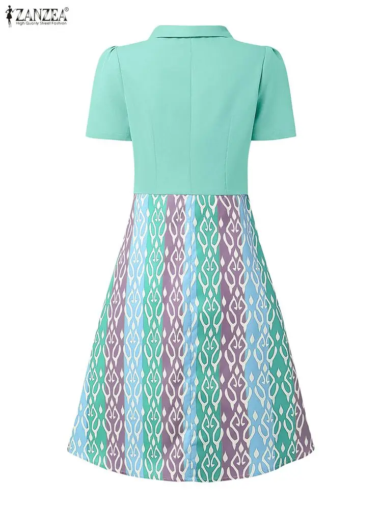 ZANZEA-vestido Vintage de verano para mujer, vestido elegante de oficina para mujer, vestido veraniego de moda 2025, Vestidos de vacaciones con estampado de lazo de manga corta